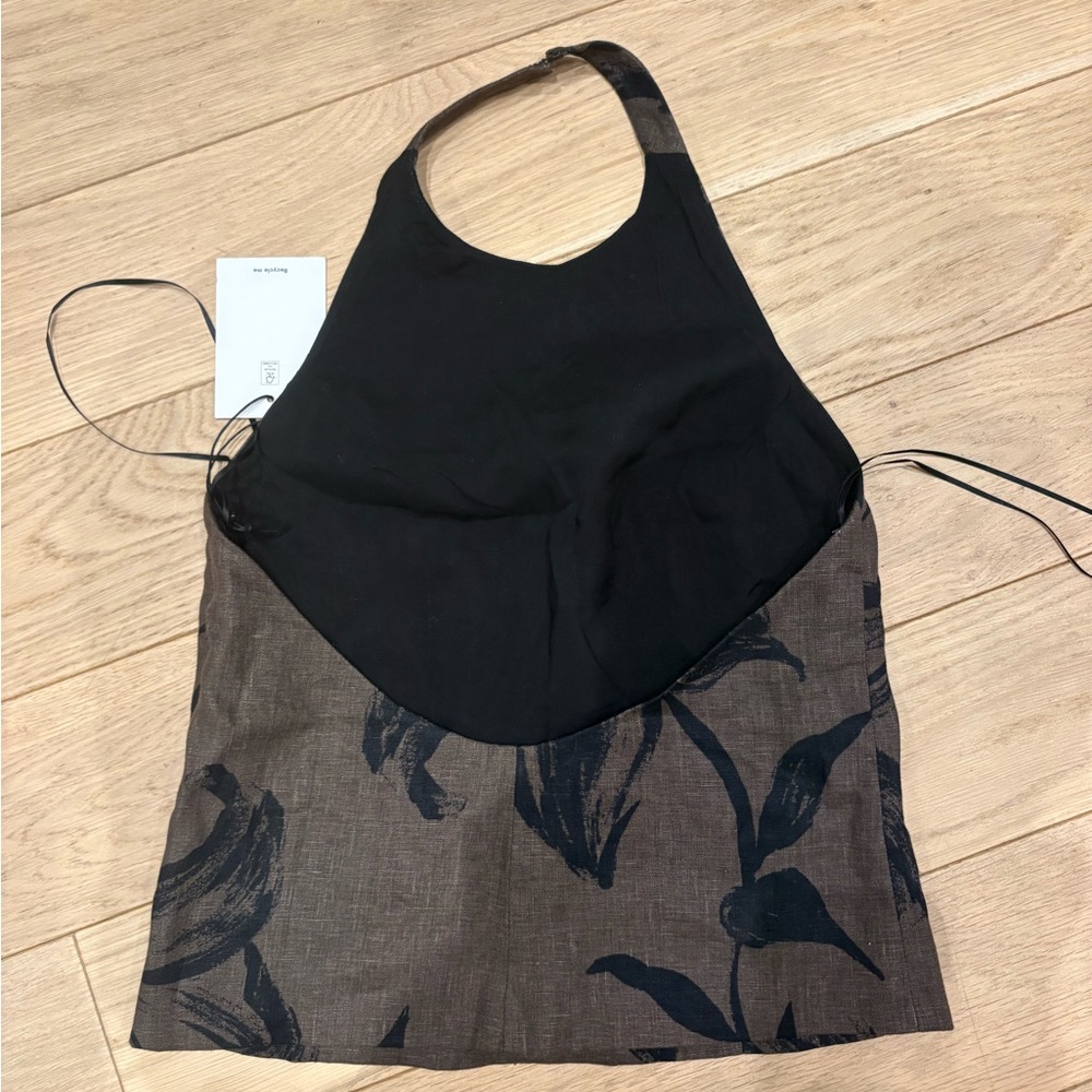 Reformation Avielle Black Floral Linen Halter Top & Mini Skirt Set - Picture 2 of 5